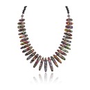 .925 Sterling Silver Certified Authentic Navajo Native American Multicolor Mosaic Necklace 25287-1