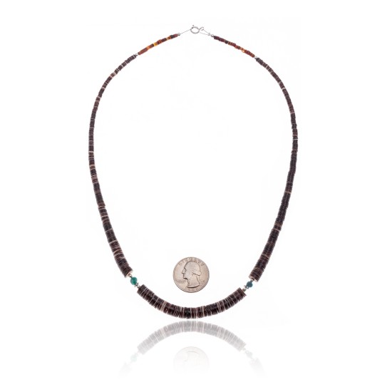 .925 Sterling Silver Certified Authentic Navajo Native American Natural Turquoise Graduated Heishi Necklace 25496 .925 Sterling Silver Certified Authentic Navajo Native American Natural Turquoise Graduated Heishi Necklace 25496