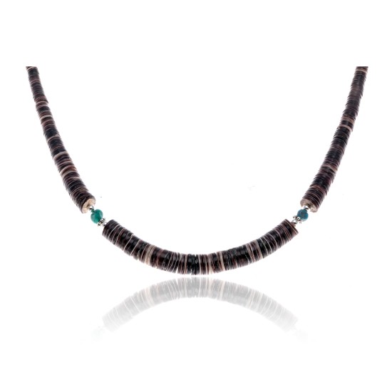 .925 Sterling Silver Certified Authentic Navajo Native American Natural Turquoise Graduated Heishi Necklace 25496 .925 Sterling Silver Certified Authentic Navajo Native American Natural Turquoise Graduated Heishi Necklace 25496
