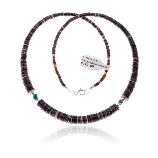 .925 Sterling Silver Certified Authentic Navajo Native American Natural Turquoise Graduated Heishi Necklace 25496 .925 Sterling Silver Certified Authentic Navajo Native American Natural Turquoise Graduated Heishi Necklace 25496