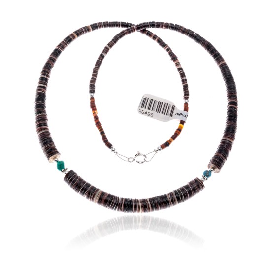 .925 Sterling Silver Certified Authentic Navajo Native American Natural Turquoise Graduated Heishi Necklace 25496 .925 Sterling Silver Certified Authentic Navajo Native American Natural Turquoise Graduated Heishi Necklace 25496