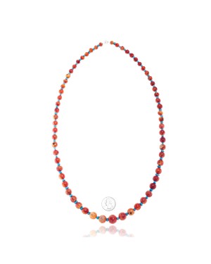 Limited Edition Natural Turquoise and Apple Sponge Coral .925 Sterling Silver Certified Authentic Navajo Native American Necklace 25509 Limited Edition Natural Turquoise and Apple Sponge Coral .925 Sterling Silver Certified Authentic Navajo Native American Necklace 25509