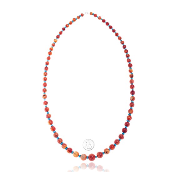 Limited Edition Natural Turquoise and Apple Sponge Coral .925 Sterling Silver Certified Authentic Navajo Native American Necklace 25509 Limited Edition Natural Turquoise and Apple Sponge Coral .925 Sterling Silver Certified Authentic Navajo Native American Necklace 25509