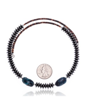 Natural Turquoise and Hematite Certified Authentic Navajo Native American Adjustable Choker Wrap Necklace and Chain 25560