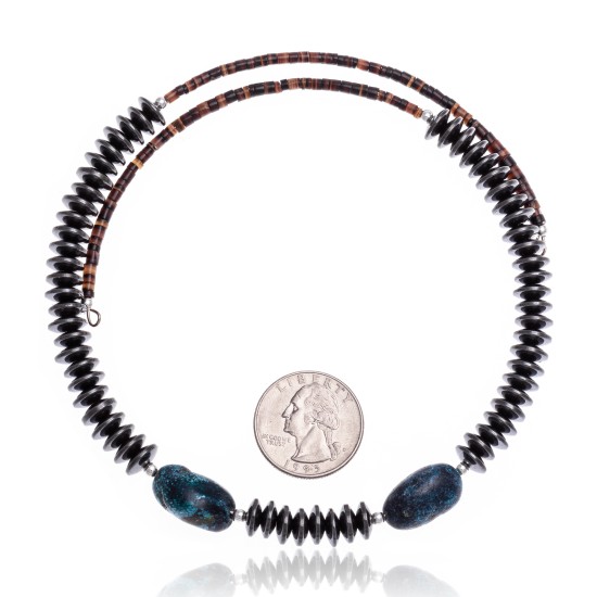 Natural Turquoise and Hematite Certified Authentic Navajo Native American Adjustable Choker Wrap Necklace and Chain 25560 Natural Turquoise and Hematite Certified Authentic Navajo Native American Adjustable Choker Wrap Necklace and Chain 25560