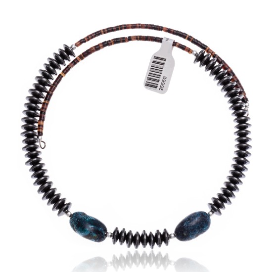 Natural Turquoise and Hematite Certified Authentic Navajo Native American Adjustable Choker Wrap Necklace and Chain 25560 Natural Turquoise and Hematite Certified Authentic Navajo Native American Adjustable Choker Wrap Necklace and Chain 25560