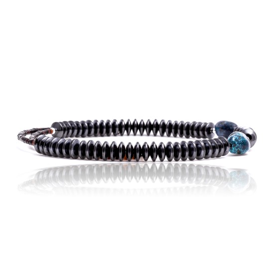 Natural Turquoise and Hematite Certified Authentic Navajo Native American Adjustable Choker Wrap Necklace and Chain 25560 Natural Turquoise and Hematite Certified Authentic Navajo Native American Adjustable Choker Wrap Necklace and Chain 25560