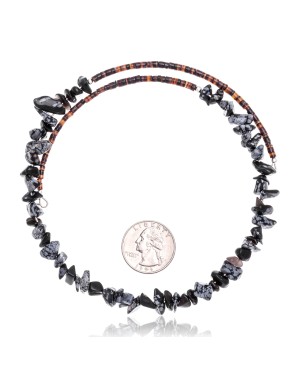 Snowflake Obsidian Certified Authentic Navajo Native American Adjustable Choker Wrap Necklace 25567