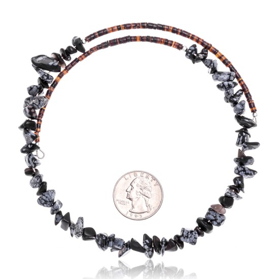 Snowflake Obsidian Certified Authentic Navajo Native American Adjustable Choker Wrap Necklace 25567 Snowflake Obsidian Certified Authentic Navajo Native American Adjustable Choker Wrap Necklace 25567
