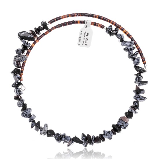 Snowflake Obsidian Certified Authentic Navajo Native American Adjustable Choker Wrap Necklace 25567 Snowflake Obsidian Certified Authentic Navajo Native American Adjustable Choker Wrap Necklace 25567