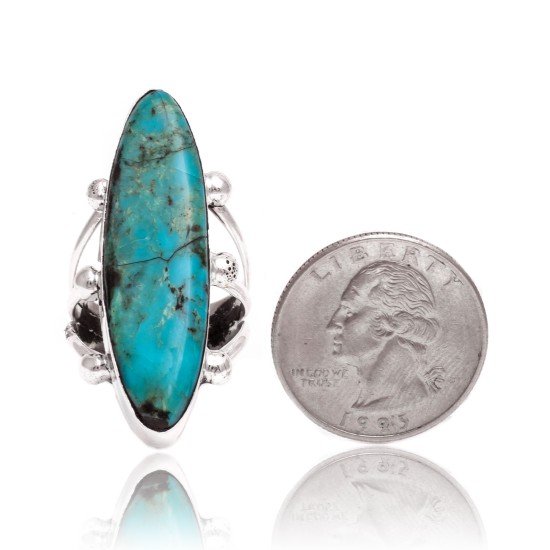 Natural Turquoise .925 Sterling Silver Certified Authentic Navajo Native American Handmade Ring 26235