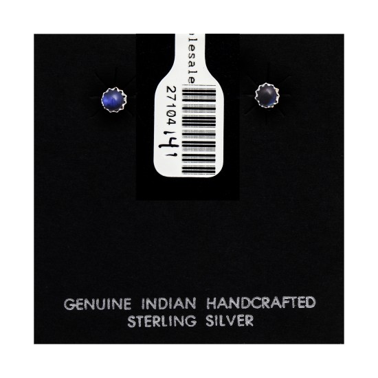 Delicate Blue Pearl Opal .925 Sterling Silver Certified Authentic Navajo Native American Handmade Stud Earrings 27104-141