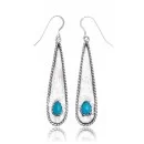 Navajo Native American Dangle Genuine Turquoise Sterling Silver Earrings