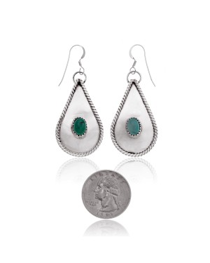 Drop Natural Turquoise .925 Sterling Silver Certified Authentic Navajo Native American Handmade Dangle Earrings 27269