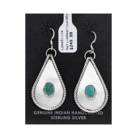 Drop Natural Turquoise .925 Sterling Silver Certified Authentic Navajo Native American Handmade Dangle Earrings 27269 Drop Natural Turquoise .925 Sterling Silver Certified Authentic Navajo Native American Handmade Dangle Earrings 27269