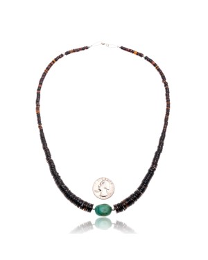 Graduated Heishi and Natural Turquoise .925 Sterling Silver Certified Authentic Navajo Native American Necklace 370856126416