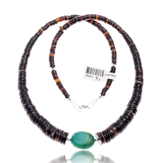 Graduated Heishi and Natural Turquoise .925 Sterling Silver Certified Authentic Navajo Native American Necklace 370856126416