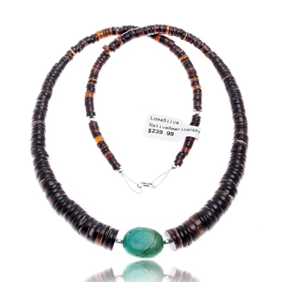 Graduated Heishi and Natural Turquoise .925 Sterling Silver Certified Authentic Navajo Native American Necklace 370856126416
