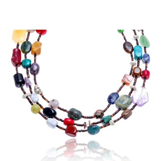 Natural Turquoise and Multicolor Stones .925 Sterling Silver Certified Authentic Navajo Native American 3 Strand Necklace 370979727327