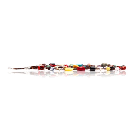 Natural Turquoise and Multicolor Stones .925 Sterling Silver Certified Authentic Navajo Native American 3 Strand Necklace 370979727327
