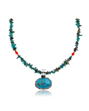 Natural Turquoise .925 Sterling Silver Certified Authentic Navajo Native American Handmade Necklace and Pendant 370989696233