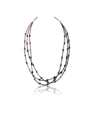3 Strand .925 Sterling Silver Certified Authentic Navajo Native American Turquoise and Lapis Necklace 371029683838