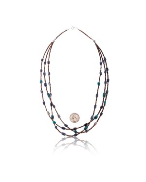 3 Strand .925 Sterling Silver Certified Authentic Navajo Native American Turquoise and Lapis Necklace 371029683838
