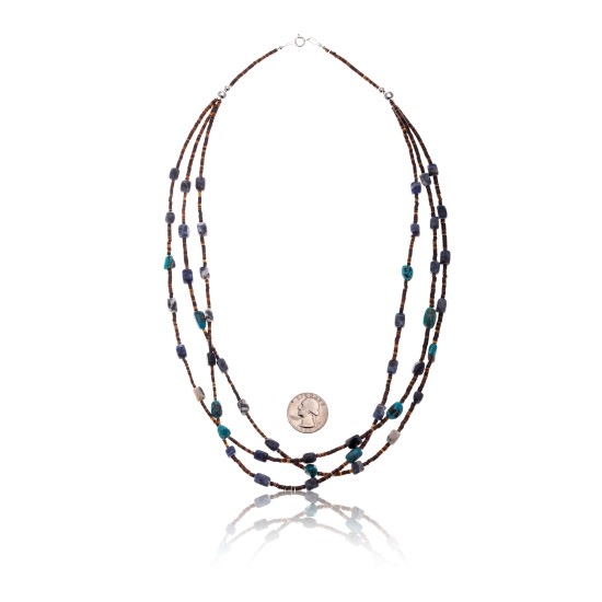 3 Strand .925 Sterling Silver Certified Authentic Navajo Native American Turquoise and Lapis Necklace 371029683838
