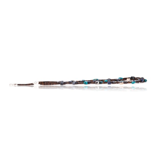 3 Strand .925 Sterling Silver Certified Authentic Navajo Native American Turquoise and Lapis Necklace 371029683838