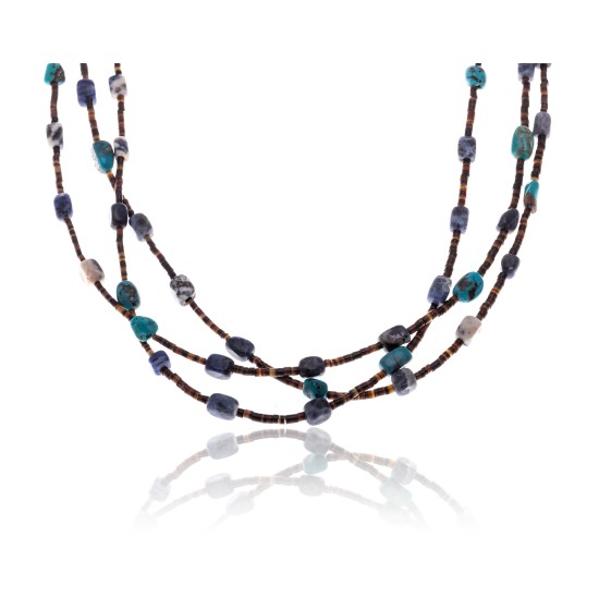 3 Strand .925 Sterling Silver Certified Authentic Navajo Native American Turquoise and Lapis Necklace 371029683838