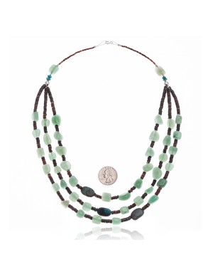 Natural Turquoise Jade .925 Sterling Silver Certified Authentic Navajo Native American 3 Strand Necklace 371054432708