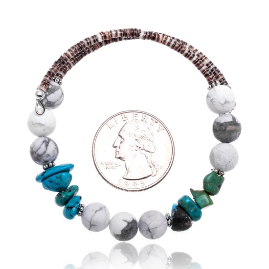Natural Turquoise and White Howlite Certified Authentic Navajo Native American Wrap Bracelet 371076674695