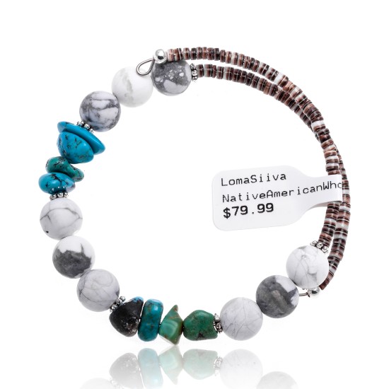 Natural Turquoise and White Howlite Certified Authentic Navajo Native American Wrap Bracelet 371076674695