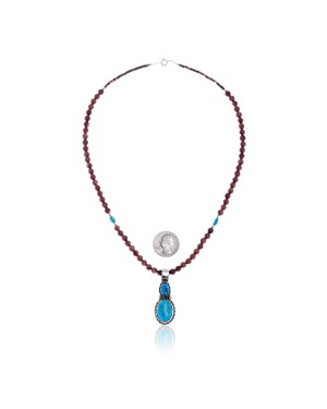 .925 Sterling Silver Certified Authentic Handmade Navajo Native American Natural Turquoise Gold Stone Necklace and Pendant 390616858880