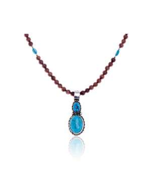 .925 Sterling Silver Certified Authentic Handmade Navajo Native American Natural Turquoise Gold Stone Necklace and Pendant 390616858880
