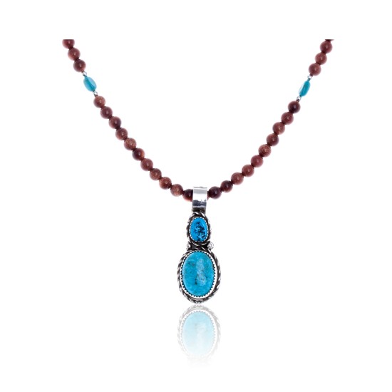 .925 Sterling Silver Certified Authentic Handmade Navajo Native American Natural Turquoise Gold Stone Necklace and Pendant 390616858880