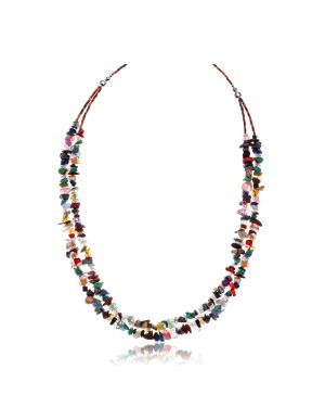 Multicolor Stones .925 Sterling Silver Certified Authentic Navajo Native American 2 Strand Necklace 390619935944