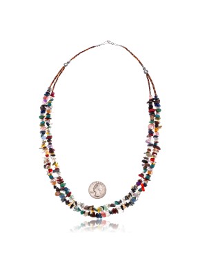 Multicolor Stones .925 Sterling Silver Certified Authentic Navajo Native American 2 Strand Necklace 390619935944