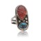 .925 Sterling Silver Certified Authentic Handmade Navajo Native American Natural Turquoise and Spiny Oyster Ring  390676393188