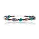 .925 Sterling Silver Navajo Native American Natural Turquoise and Lapis Link Bracelet 390755503726