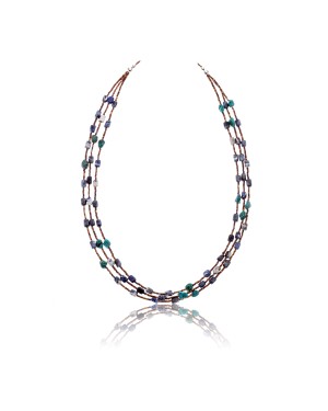 Natural Turquoise and Lapis .925 Sterling Silver Certified Authentic Navajo Native American 3 Strand Necklace 390774721035
