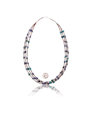 Natural Turquoise and Lapis .925 Sterling Silver Certified Authentic Navajo Native American 3 Strand Necklace 390774721035