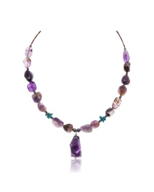 Natural Turquoise and Amethyst .925 Sterling Silver Certified Authentic Navajo Native American Necklace 390777281086