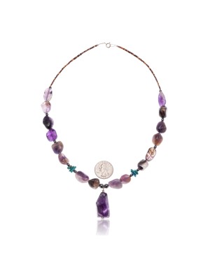 Natural Turquoise and Amethyst .925 Sterling Silver Certified Authentic Navajo Native American Necklace 390777281086