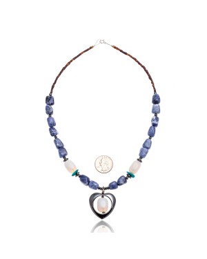 Natural Turquoise and Lapis .925 Sterling Silver Certified Authentic Navajo Native American Necklace 390801004859