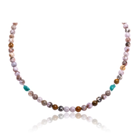 Natural Turquoise and Jasper .925 Sterling Silver Certified Authentic Navajo Native American Necklace 390822545875