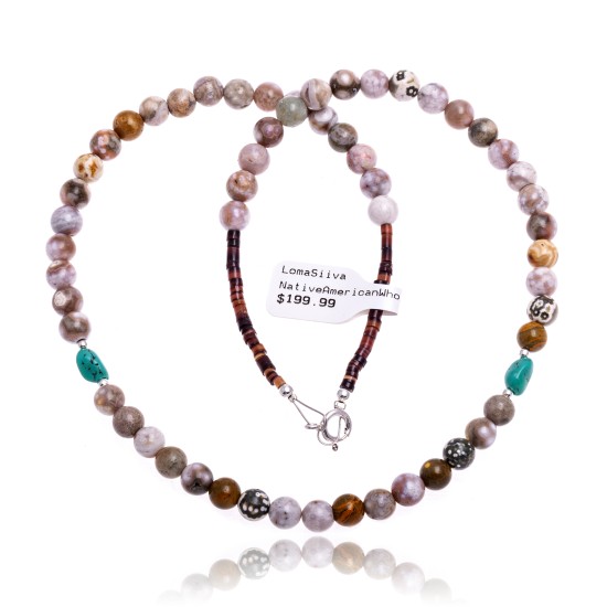 Natural Turquoise and Jasper .925 Sterling Silver Certified Authentic Navajo Native American Necklace 390822545875