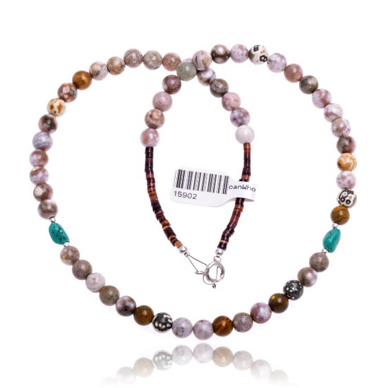 Natural Turquoise and Jasper .925 Sterling Silver Certified Authentic Navajo Native American Necklace 390822545875