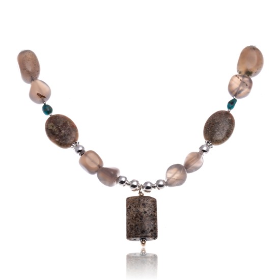 Natural Turquoise and Agate and Jasper .925 Sterling Silver Certified Authentic Navajo Native American Necklace 390918057663