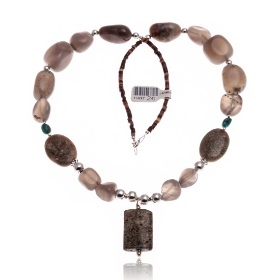 Natural Turquoise and Agate and Jasper .925 Sterling Silver Certified Authentic Navajo Native American Necklace 390918057663